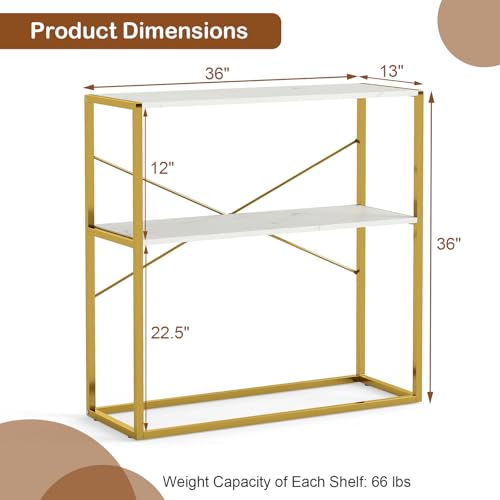 Giantex 36" Narrow Console Table, 2-Tier Entryway Tables with Faux Marble Top & Heavy-Duty Metal Frame, Behind Couch Table, Modern Sofa Tables with Open Storage Shelves for Entrance, Living Room,Foyer Giantex