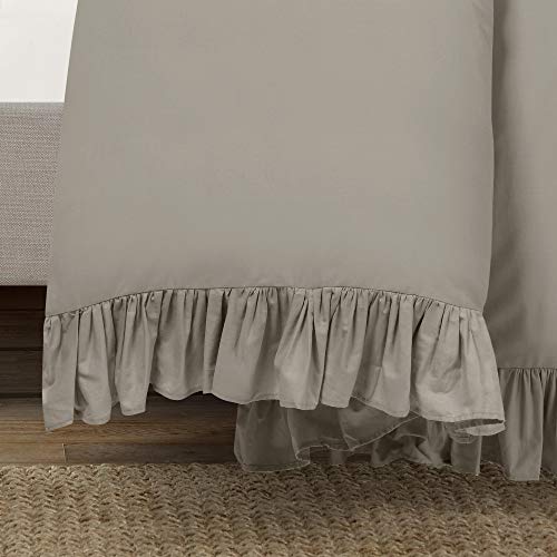 Lush Decor Reyna Ruffle Cotton Duvet Cover Set 3 Piece Set Full/ Queen, Gray - Queen Size Bedding Set - Gray Duvet Queen- Ruffled Bedding - Coquette Decor Lush Decor