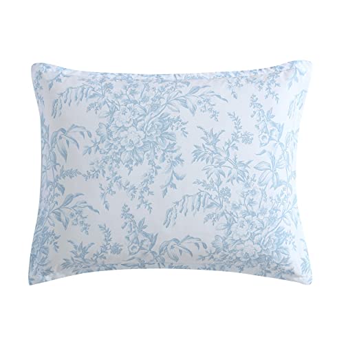 Laura Ashley - Queen Comforter Set, Soft & Reversible Cotton Floral Bedding with a Medium Weight Feel, 3 Piece Bed Set with Matching Pillowcases (Bedford Blue) Laura Ashley