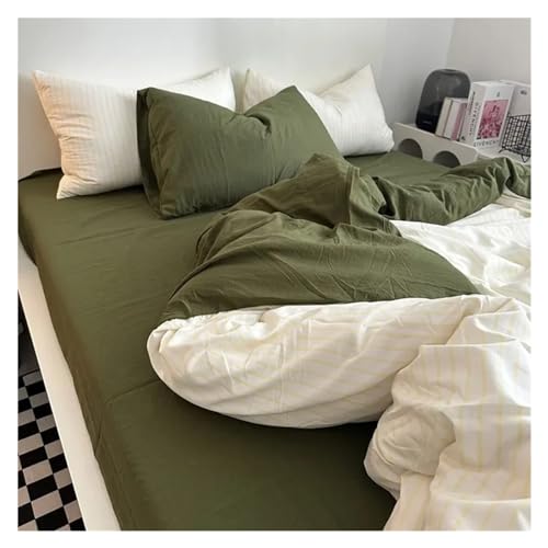 YUSIWOAL Japanese Stripes Duvet Cover Set with Bed Linens Single/Queen/King Size Comforter Bedding Set Compatible with Double Bed Cover Quilt,Summer Duvet Cover sets(D,Queen Size 4pcs) YUSIWOAL