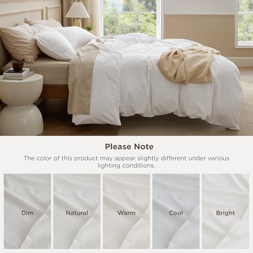 Bedsure 100% Washed Cotton Duvet Cover Queen Size - Natural White Minimalist Cotton Duvet Cover Linen Like for All Seasons - GentleSoft™ Plain Simple Bedding (Natural White, Queen, 90"x90") Bedsure