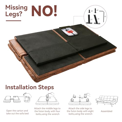 Erdoru Convertible Futon Sofa Bed,Faux Leather Futon Couch,Memory Foam Futons Bed,Small Splitback Modern Loveseat Sleeper Sofa for Living Room,Office,Apartment,Brown Erdoru