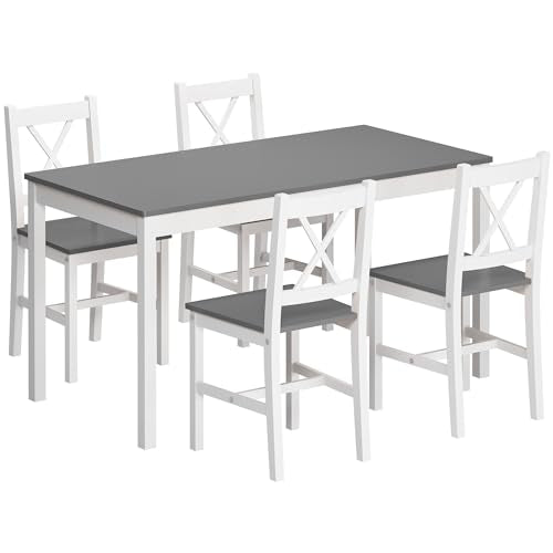 sogesfurniture 42.5" 4-Person Dining Table Set, 5 Pieces Pine Wood Kitchen Table with 4 Chairs,Indoor Modern Rectangular Dining Table Furniture Set for Kitchen, Dining Room, Dinette, Breakfast Nook sogesfurniture