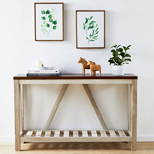 Walker Edison Modern Farmhouse Accent Entryway Table Entry Table Living Room End Table, 52 Inch, Dark Walnut and White Oak Walker Edison