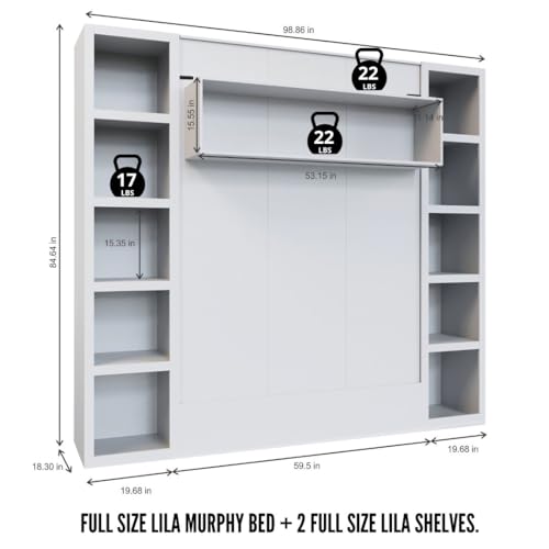 Oakland Living Easy-Lift Full Murphy Wall Bed in White with Two Bookshelves Oakland Living