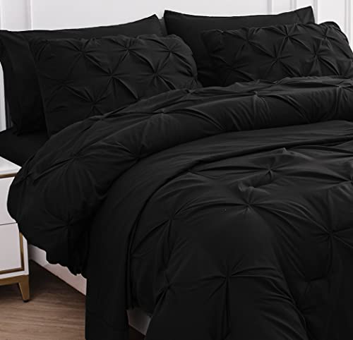 LANE LINEN 5 Piece Twin Size Comforter Set - Hotel Style Black Twin Comforter Set with Sheets - All-Season Trendy Design, Deep Pocket Sheets, Pillowcases & Shams - Super-Soft, Durable & Comfy Bedding LANE LINEN