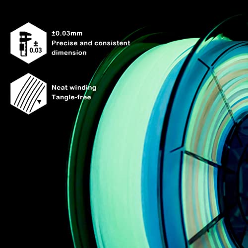 ZIRO PLA Glow Filament 1.75mm,3D Printer Filament 1.75mm Gradient Multicolor 1KG(2.2lbs),Dimensional Accuracy +/- 0.03mm, GID Rainbow ZIRO
