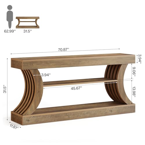Tribesigns 70.9-Inch Long Farmhouse Entryway Console Table with Storage, 3-Tier Wooden Couch Table Behind Sofa, for Entry, Entrance, Hallway, Foyer, Living Room, Rustic Brown Tribesigns