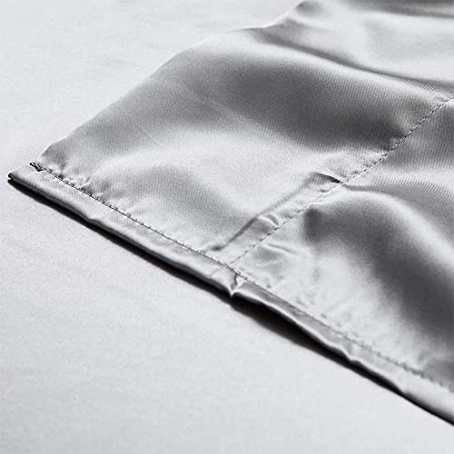 AiMay 4 Piece Twin Size Satin Bedding Sheet Pillowcase Sets Deep Pocket Silky Super Soft Solid Color 1 Flat Sheet 1 Fitted Sheet 2 Envelope Style Pillowcases Sexy Honeymoon (Twin, Silver/Light Grey) AiMay