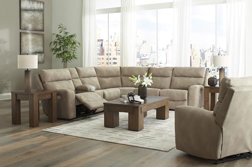 Signature Design by Ashley Next-Gen DuraPella Contemporary Faux Leather Wall Hugger Power Recliner with Adjustable Headrest and USB Ports, Light Brown Signature Design by Ashley