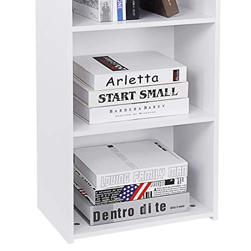 5-Tier Narrow Bookshelf – Freestanding Wood Cube Storage Shelf for Small Spaces, White SUPER DEAL
