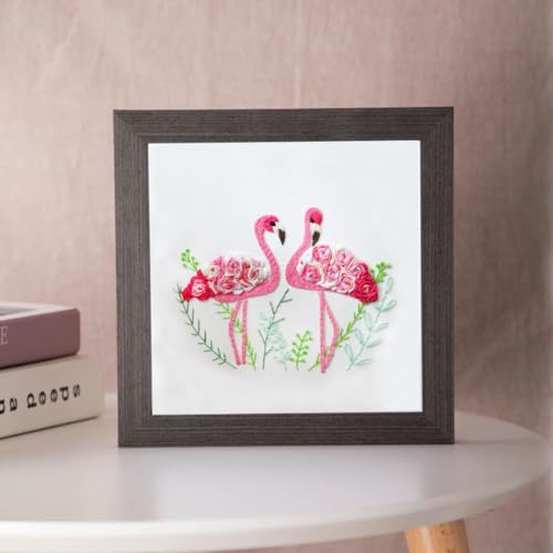 Esffaci Embroidery Starter Kit for Adult Beginner with Flamingo Plant Pattern Hand Embroidery Set with Embroidery Cloth Hoop Needles Colorful Floss and Instruction