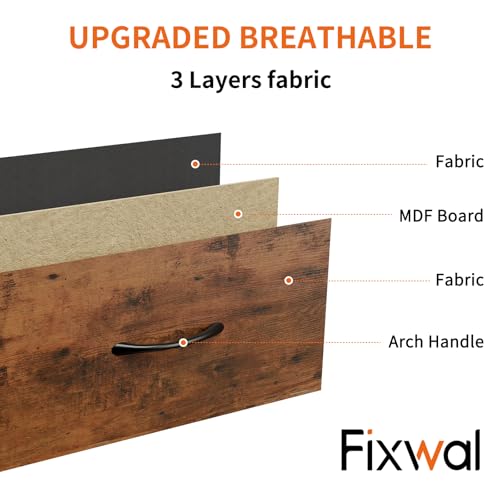 Fixwal Tall Dresser for Bedroom, Storage Dresser Organizer with 7 Fabric Drawers, Nightstand Furniture in Closet, Entryway, Hallway, Rustic Brown Wood Grain Print Fixwal