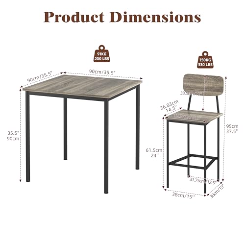 TJYGO Dining Table Set for 4, 5 Piece Kitchen Table with Chairs, Sturdy Industrial Space Saving Dinette Set for Pub, Family Dinners, Apartment, Gray TJYGO