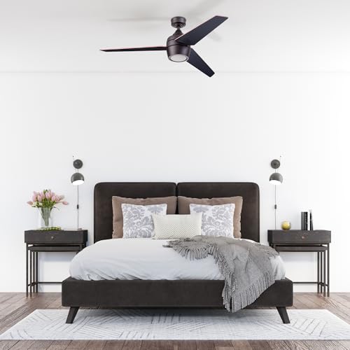 Honeywell Ceiling Fans Eamon Modern 52 Inch Ceiling Fan with Light, Remote Control Fan, LED Indoor Fan with 3 Blades, Brown Maple and Black Blade Finish Options, Bronze (50603-01) Honeywell