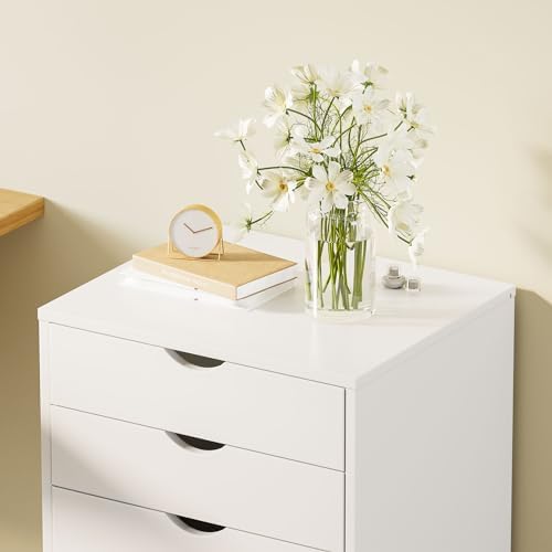 Sweetcrispy 7 Drawer Chest Mobile Storage Cabinets Wooden Dresser with Wheels Room Organization Furniture for Office, Pure White Sweetcrispy