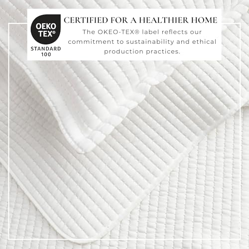 Great Bay Home Twin/Twin XL Quilt Bedding Set, 2-Piece Lightweight Summer Channel Stitch Quilt Set with Shams, Ultra Soft White Bedspreads, Quilted Bedding Coverlets for All Seasons Great Bay Home