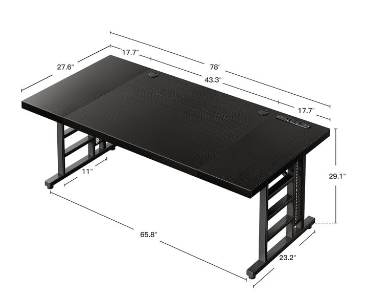 Coleshome 78 Inch Executive Desk with USB Ports, Large Computer Desk with Extra Thick, Long Mordern Office Desk, Workstation Business Furniture for Home Office, Black Coleshome
