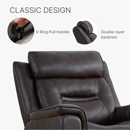 KISLOT Leather Recliner Chair, 360° Swivel Rocker for Adults Manual Rocking Reclining Chair with Adjustable Backrest Footrest for Living Room Bedroom Home Theater Seating