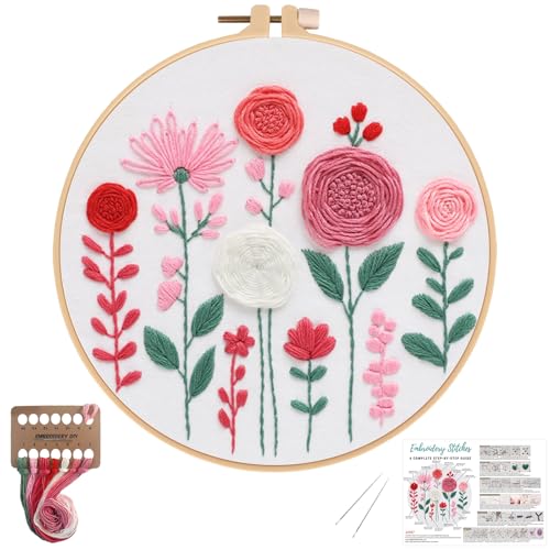 Nuberlic Embroidery Kit for Beginners -Floral Easy Embroidery Kits for Adults Starter Cross Stitch Kit DIY Needlepoint with Step-by-Step Instruction