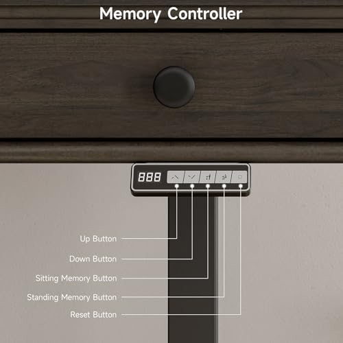 ONBRILL Standing Desk with Drawers, 55 x 23 Inch Electric Height Adjustable Desk with Storage & Outlets, for Computer Workstation, Home Office, Retro Curved Table Corner Design, Dark Walnut ONBRILL