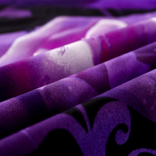 WONGS BEDDING Purple Comforter Set Twin, Reversible Purple Rose Pattern Printed Bedding Down Comforter with 1 Pillowcases for All Seasons, Soft Microfiber Filling Bedding Set 90"x68" WONGS BEDDING
