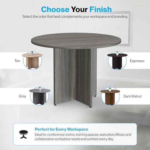 NBF 42" Round Conference Tables - Thermally Fused Gray Laminate Conference Room Tables - X Base Office Meeting Table - Durable Training Tables for Brainstorming Collaboration Sessions nbf signature series
