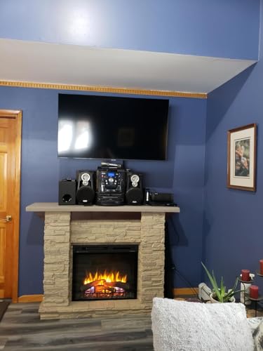 Dimplex Featherston Electric Fireplace with Mantel Surround Package | Pine with Gray Stone-Look, Includes 28" Electric Firebox Heater | 1500W | LED Flames | Remote Control | #GDS28L8-1152LR DIMPLEX