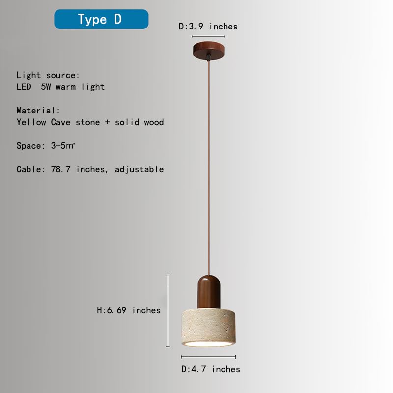 OROILUPU Modern Simple Brass Stone Pendant Lights Dining Room Kitchens Island Hanging Lights Wabi Sabi Style Solid Wood Bedside Light Fixture for Farmhouse Over Sink(Wire Adjustable) Type D OROILUPU
