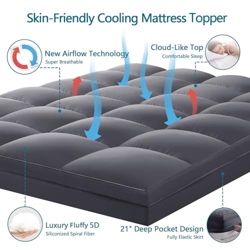 CHOKIT Queen Mattress Topper, Extra Thick Pillow Top Mattress Pad for Back Pain Relief, Cooling Bed Topper Mattress Cover with 8-21 Inch Deep Pocket CHOKIT