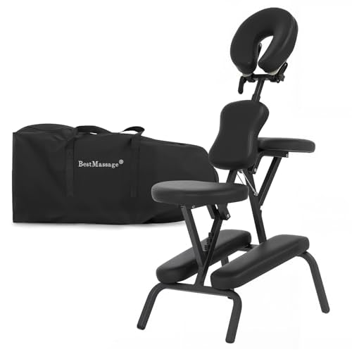 BestMassage Portable Massage Chair – Foldable Tattoo & Spa Chair with Adjustable Face Cradle, High-Density Cushion, Lightweight Frame & Carry Bag, Black