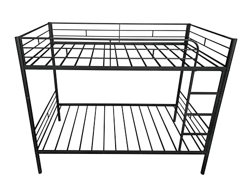 PVWIIK Bunk Bed Twin Over Twin with Guardrail for Dormitory,Living Room,Bedroom,Multifunctional Bed Frame w/Space Saving Design & Ladder,Black PVWIIK