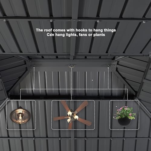 PURPLE LEAF 11' X 14' Hardtop Gazebo with Light Galvanized Steel Double Roof Outdoor Gazebo for Patio Lawn and Garden Curtains and Netting Included Grey PURPLE LEAF