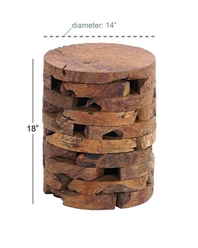 Deco 79 Teak Wood Handmade Side End Accent Table Live Edge End Table with Brick Inspired Design, Side Table 14" x 14" x 18", Brown Deco 79