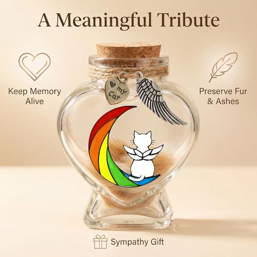 Chowsie Memorial Bottle for Pet Hair, Rainbow Bridge Dog Memorial Gift, Pet Fur Memorial Fur Keepsake, Heart Shape Glass Keepsake for Dog Cat Hair(Cats)