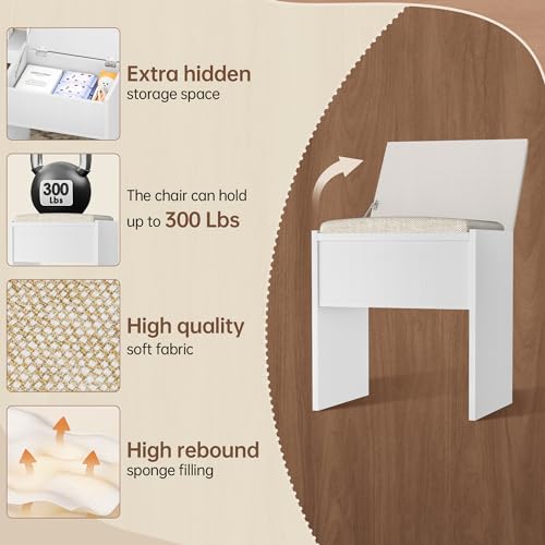 INTERGREAT 57" Makeup Vanity Desk with Large Mirror and 10 LED Lights,Dressing Table with Power Outlet & 5 Drawers,3 Lighting Color Adjustable,Vanity Desk for Girls,White INTERGREAT