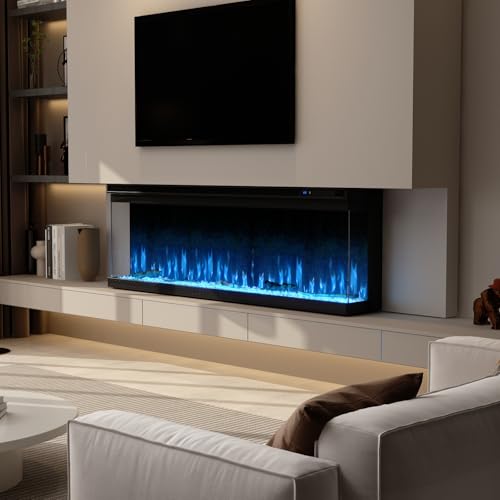 3 Sided Electric Fireplace, 50" Smart WiFi Fire Place Mount/Built-in, 12 Realistic Flame Colors, 5 Color Brightness, 1500W with Timer Remote Control, Log, Crystals JINJUNYE