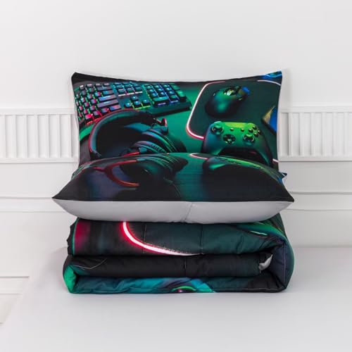 GRAT TIOC Gamer Comforter Sets for Teen Boys,Gaming Bedding Sets Twin,Video Game Bedspread,Game Gamepad Bedrooom Bed Set,Controller Gamer Home Decor 3 Piece GRAT TIOC