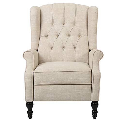 CHRISTOPHER KNIGHT HOME GDF Studio Elizabeth Tufted Fabric Recliner, Vintage Reclining Reading Armchair, Light Beige GDFStudio