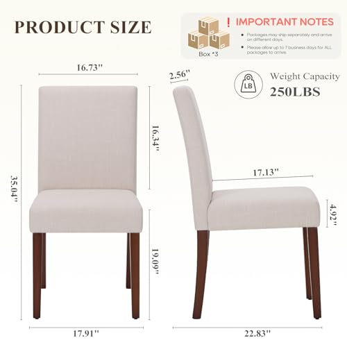 Upholstered Parsons Dining Chairs Set of 6, Modern Dining Room Chairs with Back, Fabric Kitchen Side Chairs with Wood Legs for Dinner Farmhouse Restaurant, Beige MALOL