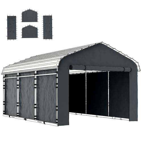 Outsunny Carport Replacement Sidewall Panels Set of 4 for 12' x 20' Carports, UPF50+ Waterproof PE Tarp Replacement Side Wall Cover with Zipper Door, Top Cover and Frame Not Included, Dark Gray Outsunny