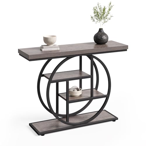 Little Tree Console Table, 4-Tier Entryway Table Behind Couch Table, 41.3-Inch Farmhouse Sofa Table for Living Room, Foyer Hallway Table for Entrance, Grey and Black LITTLE TREE