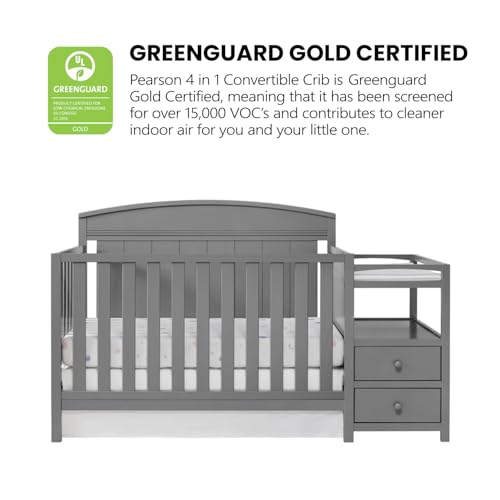 Oxford Baby Pearson 4-in-1 Convertible Crib & Changing Station, Dove Gray, GreenGuard Gold Certified Oxford Baby