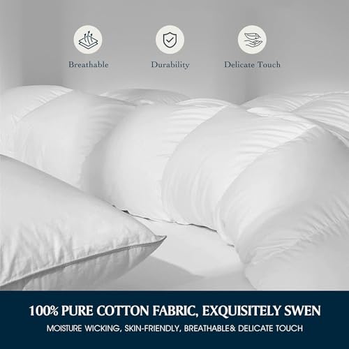 Serta Goose Feather Down Fiber Cotton Comforter King Size - 100% Cotton Duvet Insert - Hotel Luxury Hypoallergenic Bedding Comforter All Season Medium Warmth 106 x 90 Inch White Serta