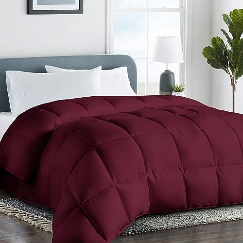 COHOME Quilted Queen Size Comforter - All-Season Down Alternative Duvet Insert - Luxury Hotel Winter Warm Burgundy Comforter with Anti-Clump Tech & 8 Tabs -Reversible(88"x88") COHOME