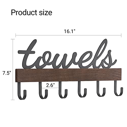 Dahey Towel Rack with 6 Hooks, Towel Holder Wall Mount Bathroom Organizer Rustic Farmhouse Home Decor Towel Hanger Storage Hooks for Towel, Robe, Bag, Black Dahey