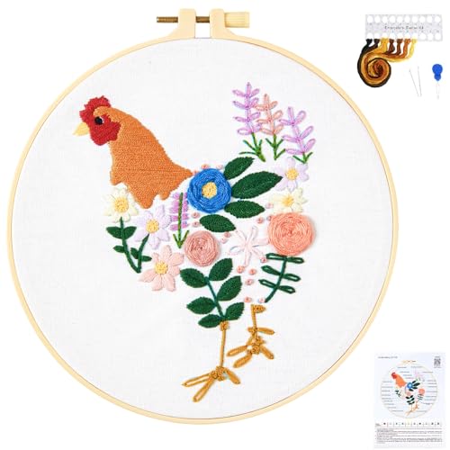 Crafmanoe Hand Embroidery Kits for Beginners Adults, Floral Stamped Cross Stitch Kits for Beginners Adults, Funny Embroidery Set Needlepoint Starter Kits, Embroidery Hoops, Fabric and Video Tutorial