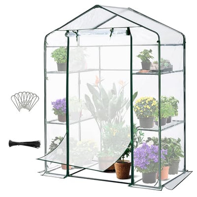 Quictent 56x29x77 in Portable Walk-in Greenhouse Mesh Door 3 Tiers 4 Shelves, Garden Plant Green House for Indoor Outdoor , 8 Stakes 4 Ropes, Clear