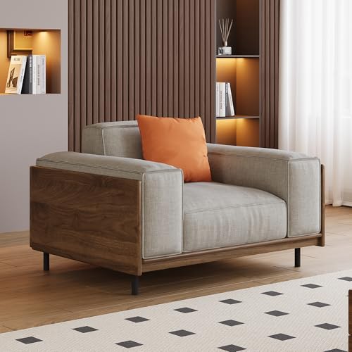 NessCarsti 40.94" Mid-Century Modern 1-Seater Fabric Sofa Couch, Solid Wood Frame Futon-Style Furniture, High-Density Rebound Foam Seat, Compact Living Room, Apartment, Office, Grey NessCarsti