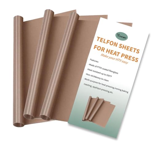 Teflon Sheets for Heat Press,Non-stick Reusable PTFE Teflon Paper Sheet Roll for Cricut Sublimation Heat Transfer,HTV Iron On,Baking (3 Pack 12x16in) VCHOMY